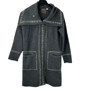 Guinevere Women's Large 100% Merino Wool Cardigan Dark Gray Snap Button